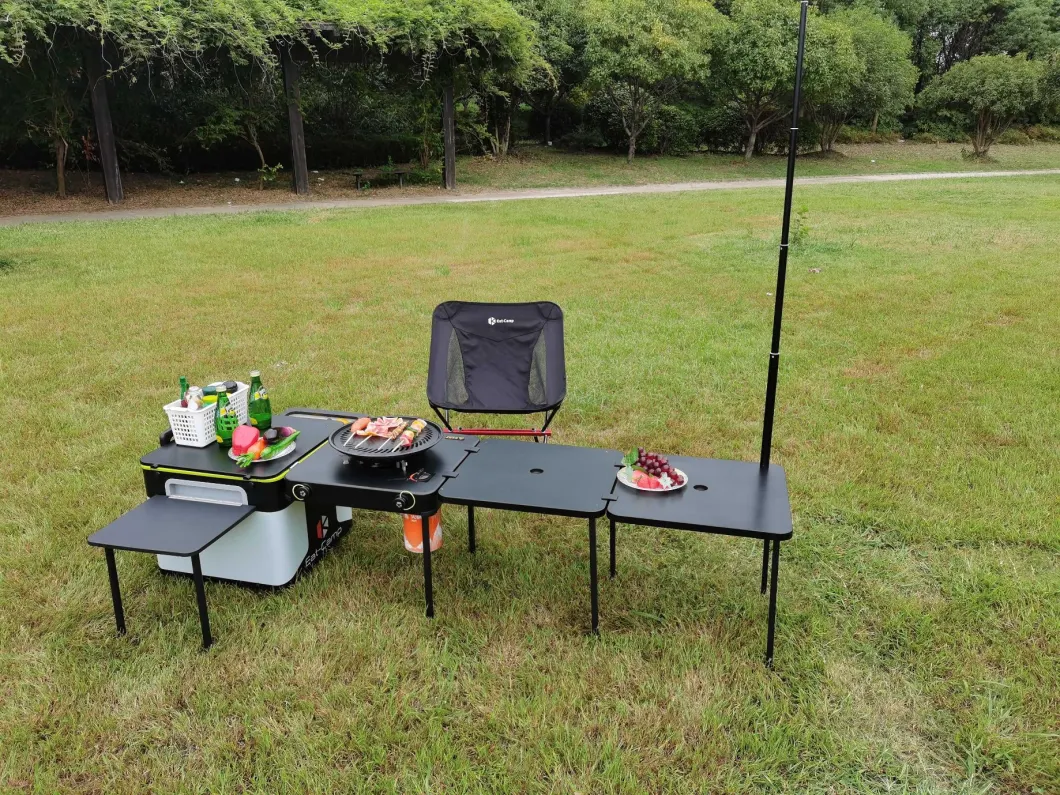 Outdoor Integrated Camping BBQ Iron Grill Table Folding Kitchen Dining Table