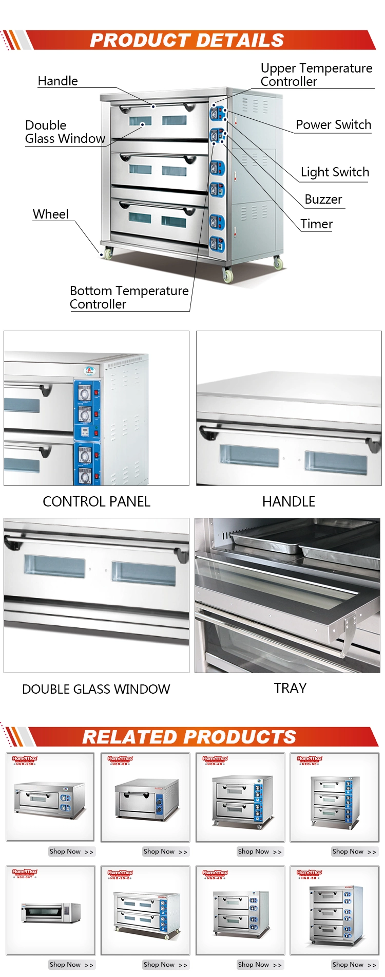 Basic Customization 3 Deck 9 Trays Gas Baking Oven Deck Oven Baking Machine Commercial Bakery Equipment Pizza Oven Bread Oven