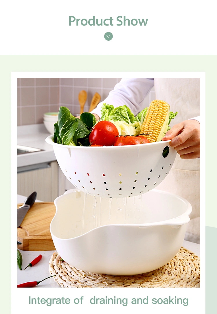 2 Tiers Vegetable and Fruit Drain Basket Double Sink Drain Basket Bowl Plastic Kitchen Drain Basket