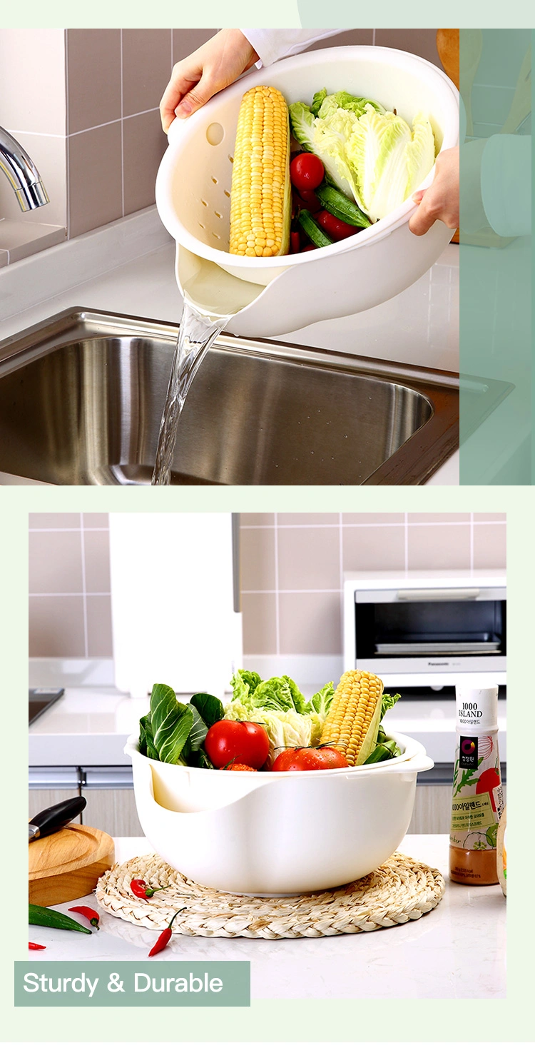 2 Tiers Vegetable and Fruit Drain Basket Double Sink Drain Basket Bowl Plastic Kitchen Drain Basket