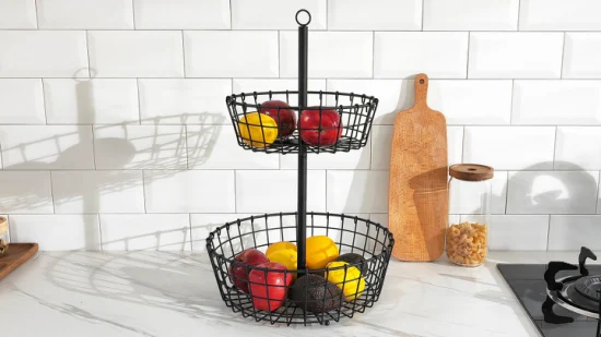 Organizador de almacenamiento en rack de cocina desmontable Cesta de frutas de alambre de metal de 2 niveles