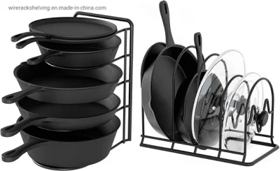 Estante organizador de sartenes para gabinete, soporte para tapa de olla, organización de cocina y almacenamiento para sartén de hierro fundido, utensilios para hornear, tabla de cortar, no requiere ensamblaje