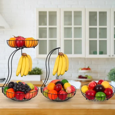 Soporte de suelo decorativo de hierro para encimera moderno multifuncional, alambre de Metal de acero, cesta colgante de 2 niveles para frutas y verduras