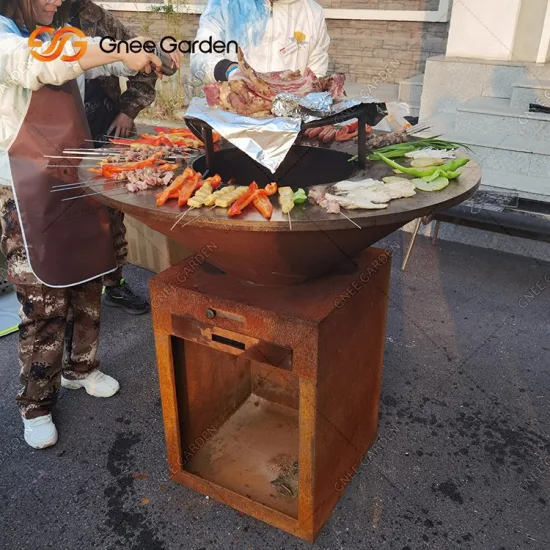 Hoyo de fuego para barbacoa de acero corten con tienda de troncos para jardín al aire libre