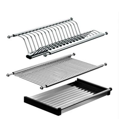 Unidad de montaje en pared Gabinete Colgante Bandeja de alambre de acero inoxidable Organizador Utensilios de cocina Soporte para estante de almacenamiento Accesorio para gabinete de cocina Escurridor de armario Estante para platos