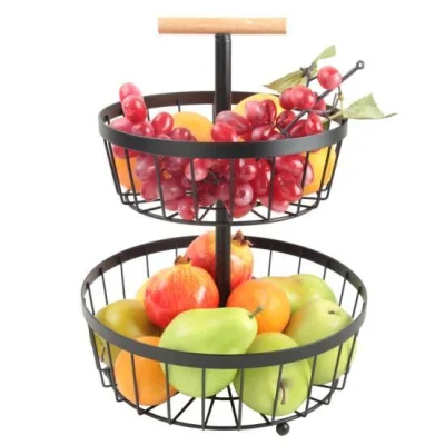 Accesorios de cocina Cesta de almacenamiento/fruta/alimentos de alambre de hierro de 2 niveles