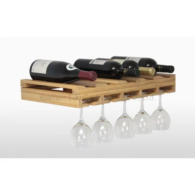 Estante de bambú para colgar en la pared para botellas de vino, estante de pared para colgar botellas de vino, estante de vidrio