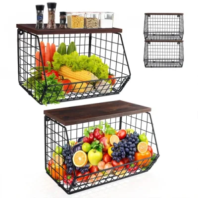 Cesta de almacenamiento de Metal de estilo nórdico, vajilla de frutas negras antiguas, cesta Rectangular anidada y cestas de alambre de almacenamiento de utensilios de cocina